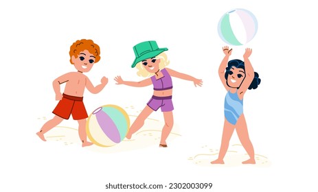 beach ball kid vector. summer fun, toy activity, holiday water, vacation child, happy inflatable beach ball kid character. people flat cartoon illustration