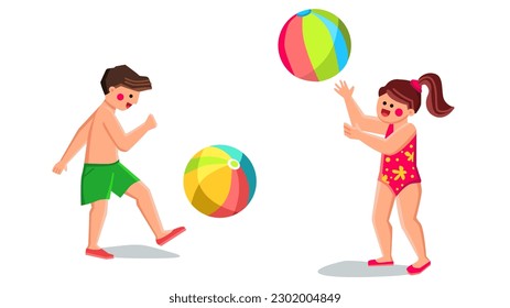 beach ball kid vector. summer child, fun toy, happy activity, childhood game, holiday girl beach ball kid character. people flat cartoon illustration