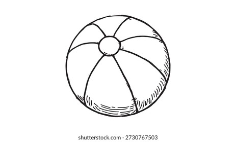 Arte de línea de bola de playa ilustración simple de actividad de ocio de playa