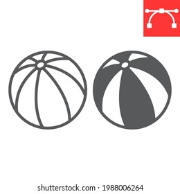 Beach ball line and glyph icon, toy and tourism, beachball vector icon, vector graphics, editable stroke outline sign, eps 10.