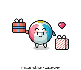 beach ball mascot cartoon giving the gift , cute design