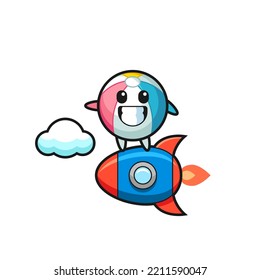 beach ball mascot character riding a rocket , cute design