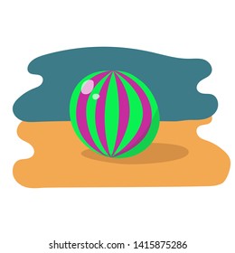 beach ball on the background of sea and sand. vector image