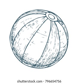Beach ball on white background, cartoon illustration of beach accessories for summer holidays. Vector