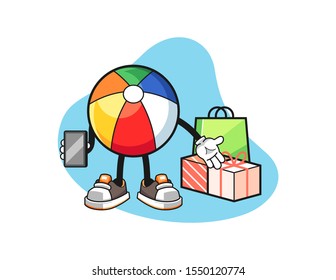 Beach ball online shopping cartoon. Mascot Character vector.