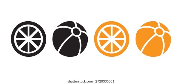 Beach Ball und Orange Slice Icons. Schwarz und Orange einfache Vektorgrafiken.