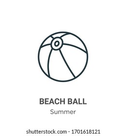 Icono vectorial de contorno de bola de playa. Icono de bola de playa negra en línea delgada, vector plano ilustración de elemento simple del concepto de verano editable trazo aislado sobre fondo blanco