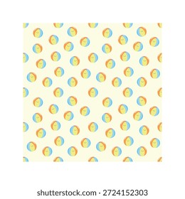 Beach ball pattern seamless with cartoon characters on cream background