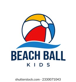 Beach Ball for Play Sport Game Solid color red, yellow, blue wave symbol Isolated Vector Illustration. Logo design