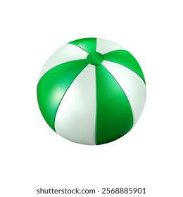 Beach ball for pool or island ocean. Inflatable white green balloon for circus clown. 3d summer kid toy element. Sea swimming beachball, inflate rainbow color object. Vector isolated graphic element