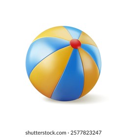 Beach ball for pool or island ocean. Inflatable balloon for circus clown. 3d summer water party kid toy element. Sea swimming beachball, inflate rainbow color object. Vector isolated graphic element