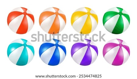 Beach ball for pool or island ocean. Inflatable balloon for circus clown. 3d summer water party kid toy element. Sea swimming beachball, inflate rainbow color object. Vector isolated graphic element