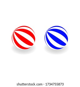 Beach Ball red, blue, white colors. Toy for game near the water and sand. Stock vector illustration on white isolated background.