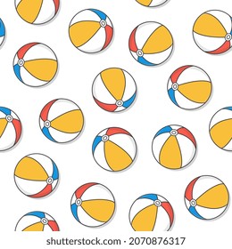 Beach Ball Seamless Pattern On A White Background. Summer Holiday Theme Illustration