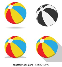 Beach ball, a set of beach balls with shadows. Cartoon illustration of beach balls.