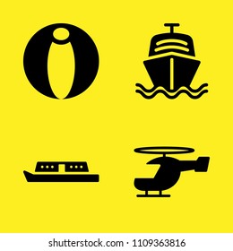 beach ball, ship, helicopter and boat vector icon set. Sample icons set for web and graphic design
