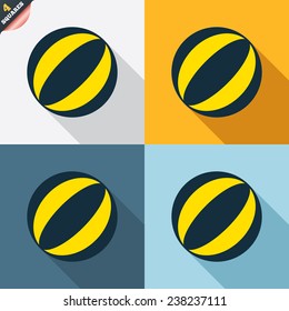 Beach ball sign icon. Water ball. Four squares. Colored Flat design buttons. Vector