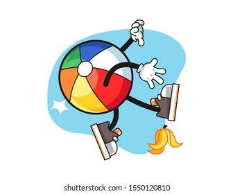 Beach ball slip on banana peel cartoon. Mascot Character vector.