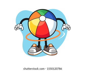 Beach Ball Spinning A Hula Hoop Cartoon. Mascot Character Vector.