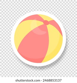A beach ball sticker on a transparent background. Summer sticker. Vector illustration.