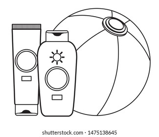 Beach ball and sun bronzer bottles ,vector illustration graphic design.