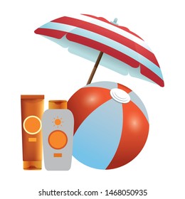 Beach ball and sun bronzers under umbrella ,vector illustration graphic design.