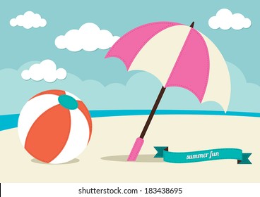 Beach Ball and Sun Umbrella 