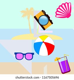 beach ball sunglasses cocktail shell seashell camera f