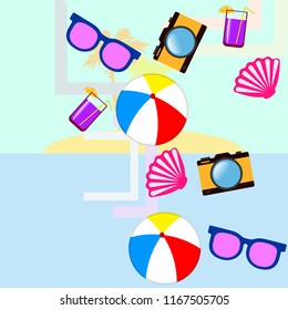 beach ball sunglasses cocktail shell seashell camera f