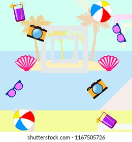 beach ball sunglasses cocktail shell seashell camera f
