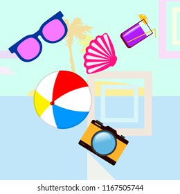 beach ball sunglasses cocktail shell seashell camera f