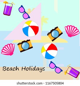beach ball sunglasses cocktail shell seashell camera f