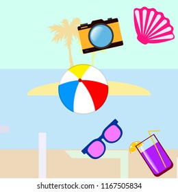 beach ball sunglasses cocktail shell seashell camera f