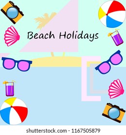 Beach Ball Sunglasses Cocktail Shell Seashell Stock Vector (Royalty ...