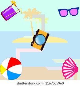 beach ball sunglasses cocktail shell seashell camera f