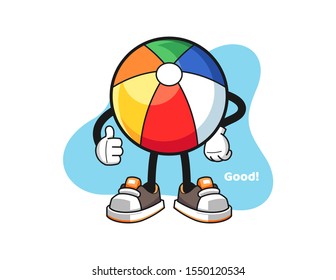 Beach ball thumbs up cartoon. Mascot Character vector.