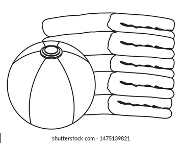 Beach ball and towels piled up ,vector illustration graphic design.