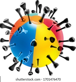 La bola de playa se transforma en virus de la corona. Aislado sobre fondo blanco. Vector realista.