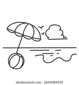 beach ball and umbrella in doodle cartoon
