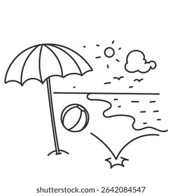 beach ball and umbrella in doodle cartoon