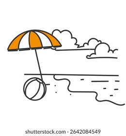 beach ball and umbrella in doodle cartoon