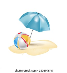 beach ball with umbrella isolated on white