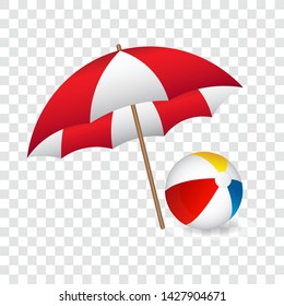 Beach ball and umbrella, isolated, vector illustration.