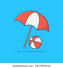 Beach Ball And Umbrella Vector Icon Illustration. Summer Holiday Flat Icons