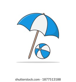 Beach Ball And Umbrella Vector Icon Illustration. Summer Holiday Flat Icons