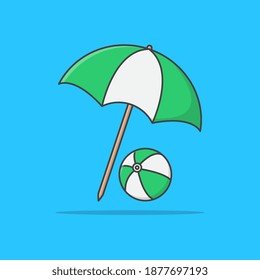 Beach Ball And Umbrella Vector Icon Illustration. Summer Holiday Flat Icons