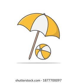 Beach Ball And Umbrella Vector Icon Illustration. Summer Holiday Flat Icons