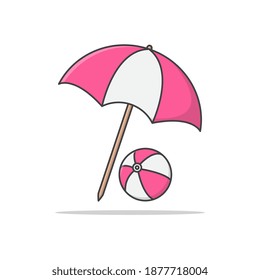 Ilustración Del Icono Del Vector De Los Paraguas Y De La Bola De Playa. Iconos planos de vacaciones de verano