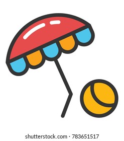 Beach Ball Under Umbrella Vector Icon