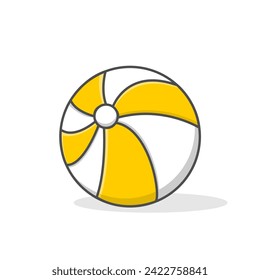 Beach ball vector illustration designed in flat cartoon style. The beach ball is yellow and white. Illustration concept for summer holidays